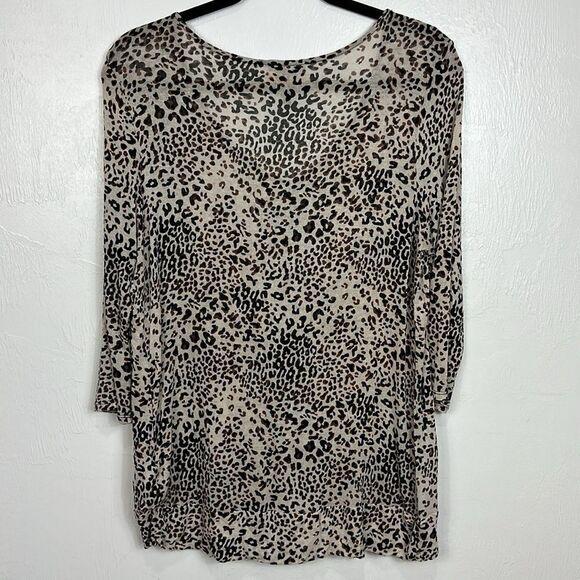 W5 Leopard Print 3/4 Sleeve V-neck Knotted Front Top Size L - Picture 4 of 8